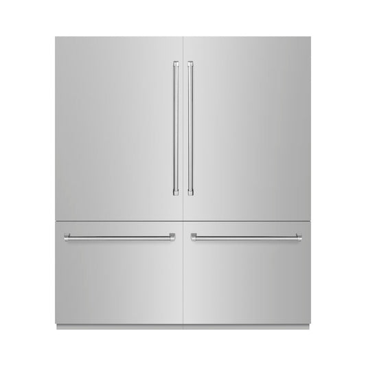 ZLINE 72 in. 39.6 cu. ft. French Door Built-In Bottom Freezer Refrigerator with Water Dispensers and Ice Makers in Stainless Steel (RBIT-304-72)