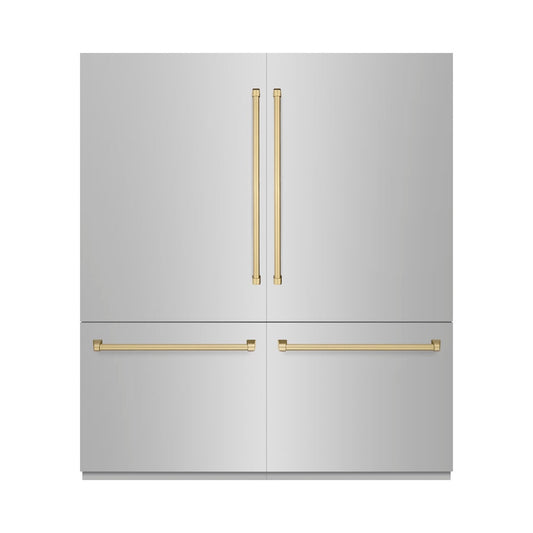 ZLINE Autograph Edition 72 in. 39.6 cu. ft. French Door Built-In Bottom Freezer Refrigerator with Water Dispensers and Ice Makers in Stainless Steel with Champagne Bronze Accents (RBITZ-304-72CB)
