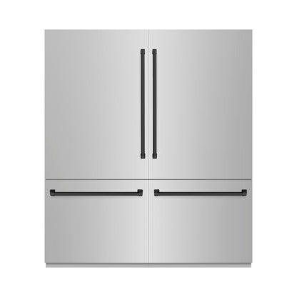ZLINE Autograph Edition 72 in. 39.6 cu. ft. French Door Built-In Bottom Freezer Refrigerator with Water Dispensers and Ice Makers in Stainless Steel with Matte Black Accents (RBITZ-304-72MB)