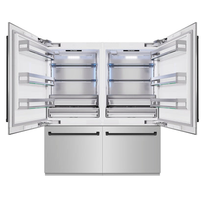 ZLINE Autograph Edition 72 in. 39.6 cu. ft. French Door Built-In Bottom Freezer Refrigerator with Water Dispensers and Ice Makers in Stainless Steel with Matte Black Accents (RBITZ-304-72MB)