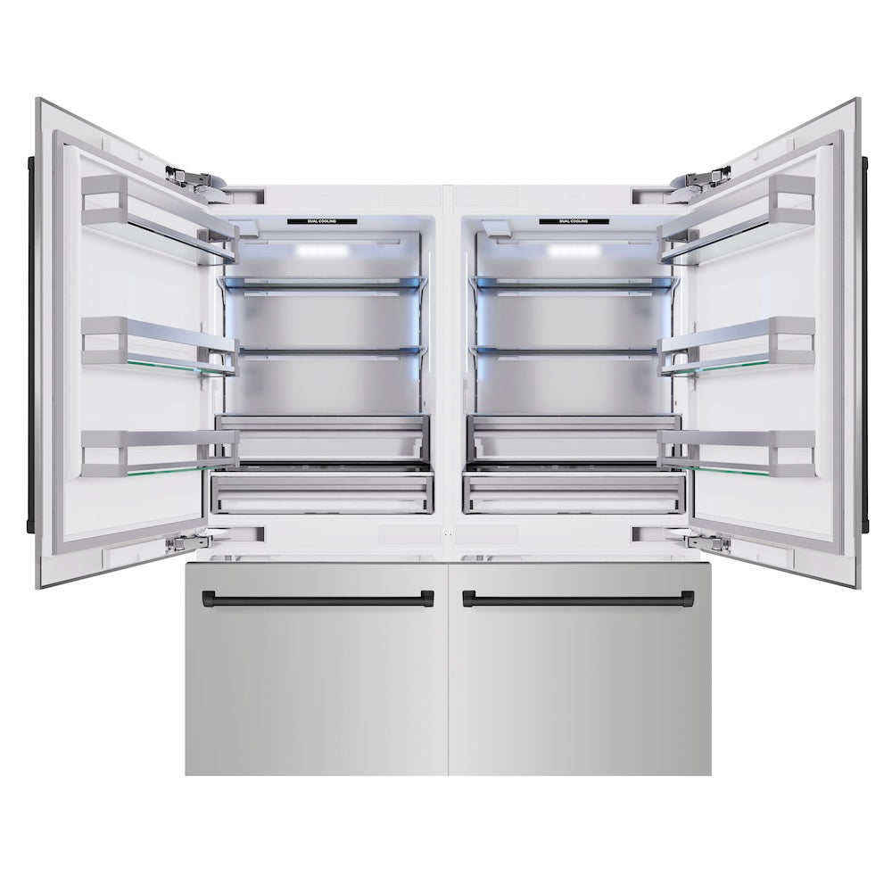 ZLINE Autograph Edition 72 in. 39.6 cu. ft. French Door Built-In Bottom Freezer Refrigerator with Water Dispensers and Ice Makers in Stainless Steel with Matte Black Accents (RBITZ-304-72MB)