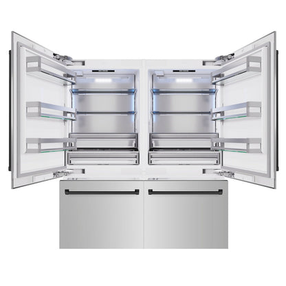 ZLINE Autograph Edition 72 in. 39.6 cu. ft. French Door Built-In Bottom Freezer Refrigerator with Water Dispensers and Ice Makers in Stainless Steel with Matte Black Accents (RBITZ-304-72MB)