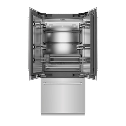 ZLINE 36 in. 19.6 cu. ft. French Door Built-In Bottom Freezer Refrigerator with Water Dispenser and Ice Maker in Stainless Steel with Stainless Steel Interior (SRBIV-304-36)