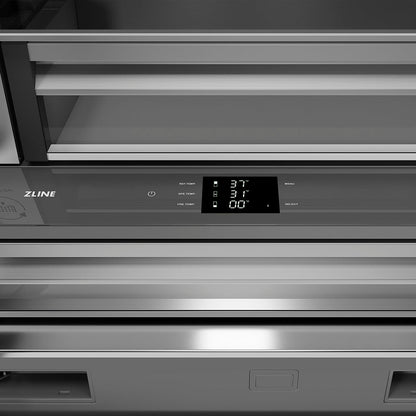 ZLINE Autograph Edition 36 in. 19.6 cu. ft. French Door Built-In Bottom Freezer Refrigerator with Water Dispenser and Ice Maker in Stainless Steel with Stainless Steel Interior and Polished Gold Helix Handles (SRBIVZ-30436KG)