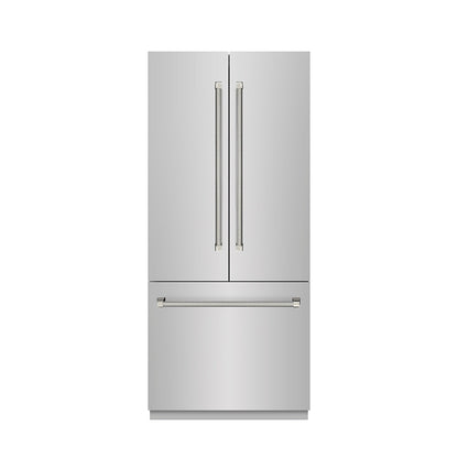 ZLINE Autograph Edition 36 in. 19.6 cu. ft. French Door Built-In Bottom Freezer Refrigerator with Water Dispenser and Ice Maker in Stainless Steel with Stainless Steel Interior and Polished Nickel Helix Handles (SRBIVZ-30436KPN)