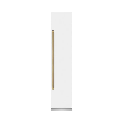 ZLINE Autograph Edition 18 in. 8.6 cu. ft. Right Hinge Column Freezer in White Matte with Graphite Gray Interior and Champagne Bronze Accents (RCFVRZ-WM-18-CB)