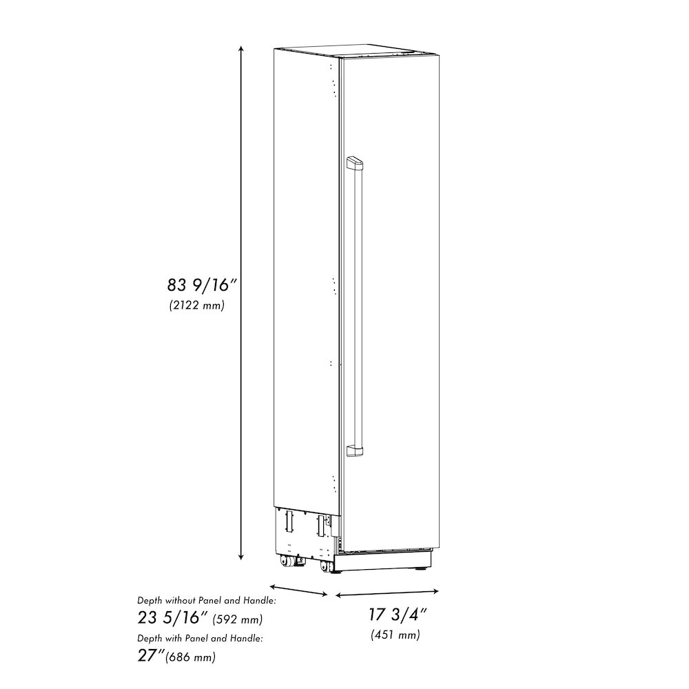 ZLINE Autograph Edition 18 in. 8.6 cu. ft. Right Hinge Column Freezer in White Matte with Graphite Gray Interior and Polished Gold Accents (RCFVRZ-WM-18-G)