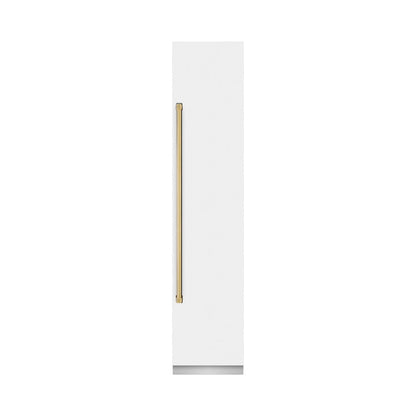 ZLINE Autograph Edition 18 in. 8.6 cu. ft. Right Hinge Column Freezer in White Matte with Graphite Gray Interior and Polished Gold Accents (RCFVRZ-WM-18-G)