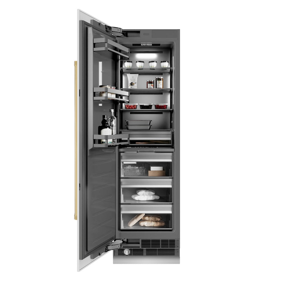 ZLINE Autograph Edition 24 in. 12.4 cu. ft. Column Freezer in White Matte with Graphite Gray Interior and Polished Gold Accents (RCFVZ-WM-24-G)