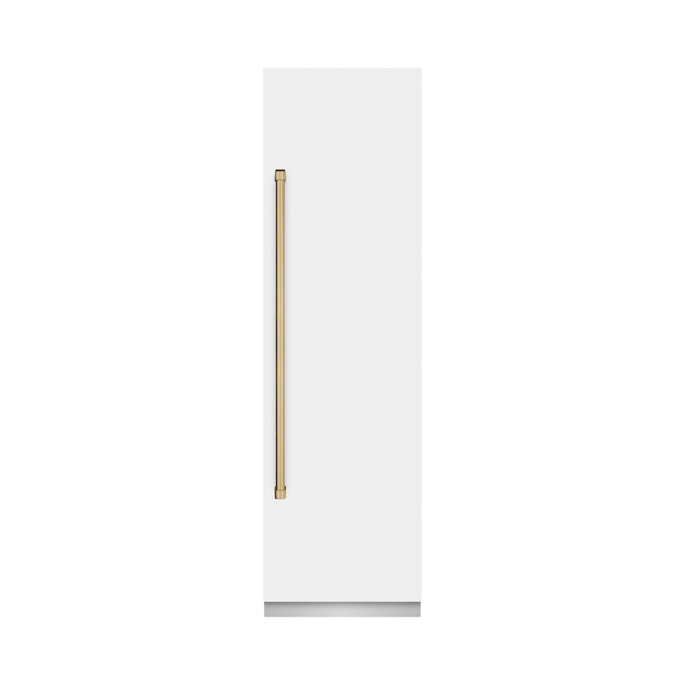 ZLINE Autograph Edition 24 in. 12.5 cu. ft. Column Refrigerator in White Matte with Graphite Gray Interior and Champagne Bronze Accents (RCRVZ-WM-24-CB)