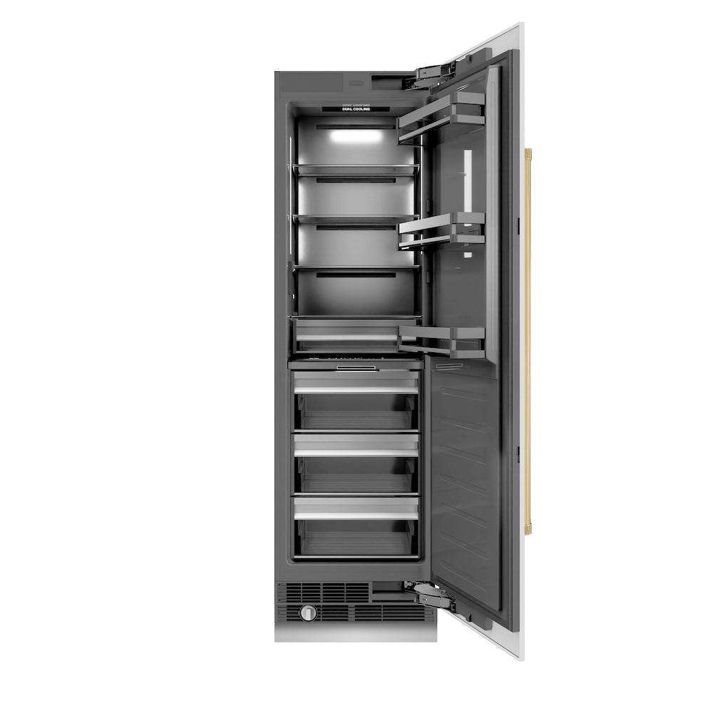 ZLINE Autograph Edition 24 in. 12.5 cu. ft. Column Refrigerator in White Matte with Graphite Gray Interior and Polished Gold Accents (RCRVZ-WM-24-G)