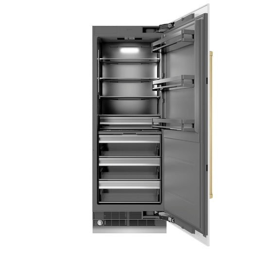 ZLINE Autograph Edition 30 in. 16.7 cu. ft. Column Refrigerator in White Matte with Graphite Gray Interior and Champagne Bronze Accents (RCRVZ-WM-30-CB)