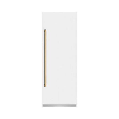 ZLINE Autograph Edition 30 in. 16.7 cu. ft. Column Refrigerator in White Matte with Graphite Gray Interior and Polished Gold Accents (RCRVZ-WM-30-G)