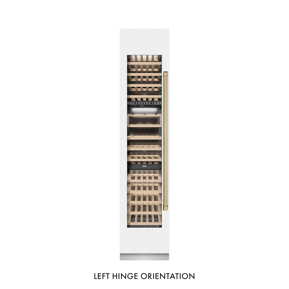 ZLINE Autograph Edition 18 in. 9.0 cu. ft. Triple Zone 68 Bottle Left Hinge Column Wine Cooler in White Matte with Champagne Bronze Accents (RCWVLZ-WM-18-CB)