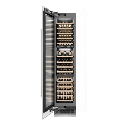 ZLINE Autograph Edition 18 in. 9.0 cu. ft. Triple Zone 68 Bottle Left Hinge Column Wine Cooler in White Matte with Champagne Bronze Accents (RCWVLZ-WM-18-CB)