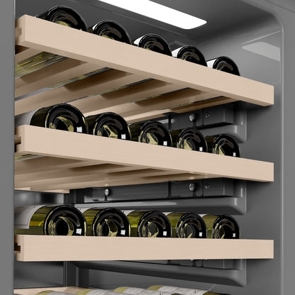 ZLINE Autograph Edition 18 in. 9.0 cu. ft. Triple Zone 68 Bottle Left Hinge Column Wine Cooler in White Matte with Polished Gold Accents (RCWVLZ-WM-18-G)