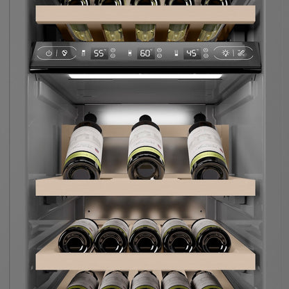 ZLINE Autograph Edition 18 in. 9.0 cu. ft. Triple Zone 68 Bottle Left Hinge Column Wine Cooler in White Matte with Polished Gold Accents (RCWVLZ-WM-18-G)