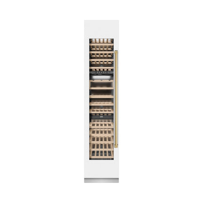 ZLINE Autograph Edition 18 in. 9.0 cu. ft. Triple Zone 68 Bottle Left Hinge Column Wine Cooler in White Matte with Polished Gold Accents (RCWVLZ-WM-18-G)