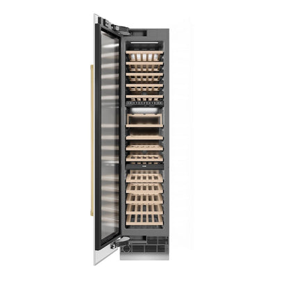 ZLINE Autograph Edition 18 in. 9.0 cu. ft. Triple Zone 68 Bottle Left Hinge Column Wine Cooler in White Matte with Polished Gold Accents (RCWVLZ-WM-18-G)