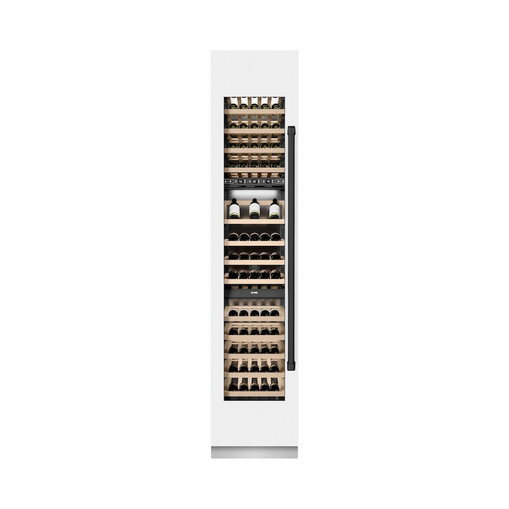 ZLINE Autograph Edition 18 in. 9.0 cu. ft. Triple Zone 68 Bottle Left Hinge Column Wine Cooler in White Matte with Matte Black Accents (RCWVLZ-WM-18-MB)