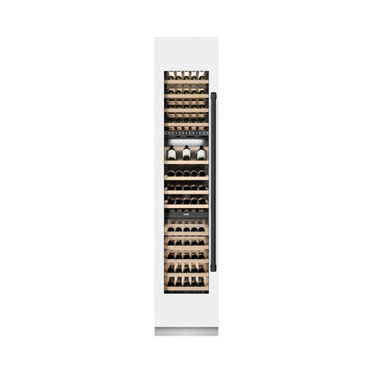 ZLINE Autograph Edition 18 in. 9.0 cu. ft. Triple Zone 68 Bottle Left Hinge Column Wine Cooler in White Matte with Matte Black Accents (RCWVLZ-WM-18-MB)