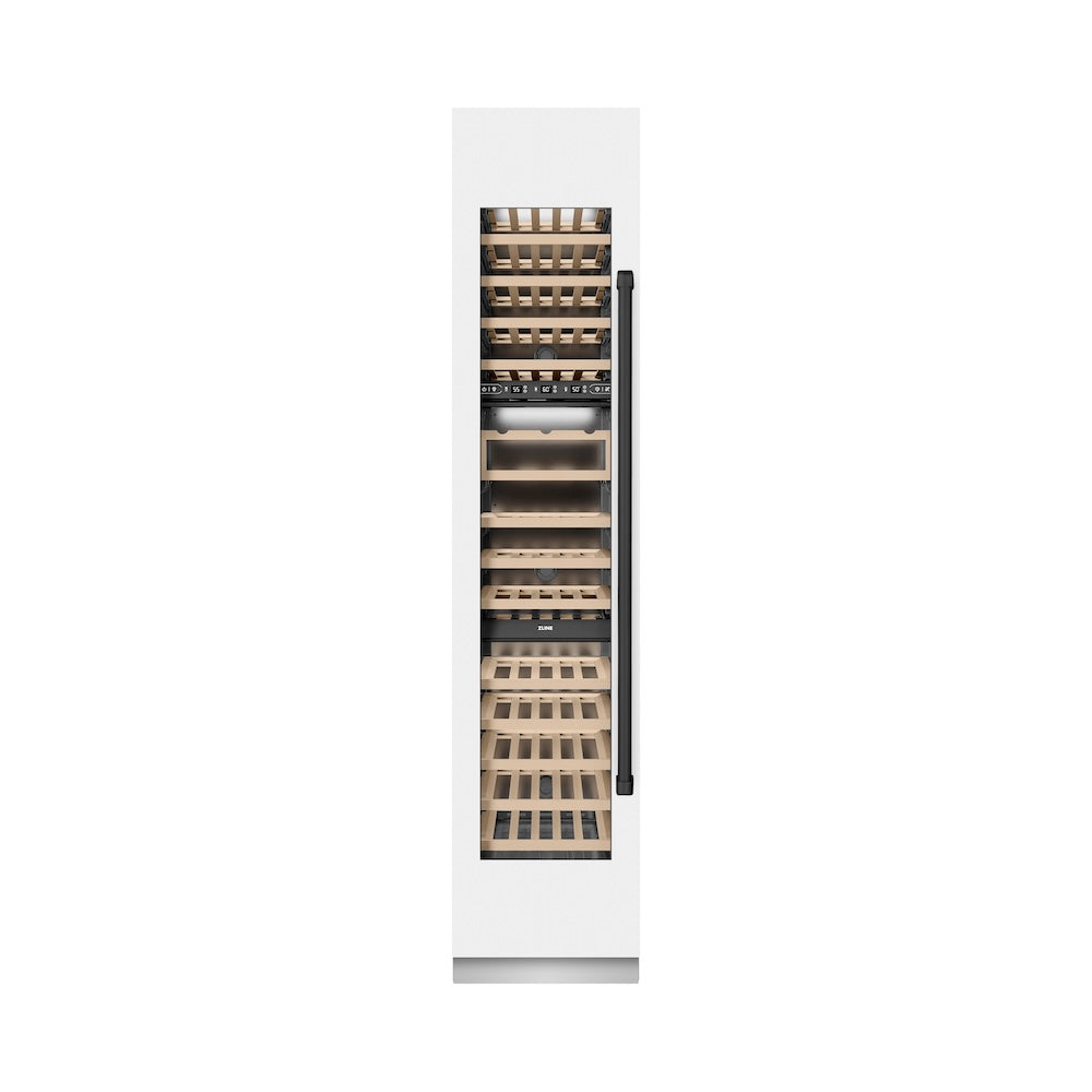 ZLINE Autograph Edition 18 in. 9.0 cu. ft. Triple Zone 68 Bottle Left Hinge Column Wine Cooler in White Matte with Matte Black Accents (RCWVLZ-WM-18-MB)
