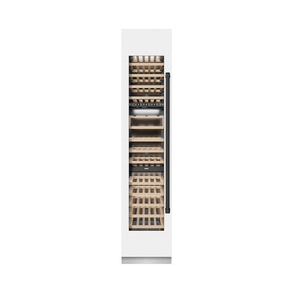 ZLINE Autograph Edition 18 in. 9.0 cu. ft. Triple Zone 68 Bottle Left Hinge Column Wine Cooler in White Matte with Matte Black Accents (RCWVLZ-WM-18-MB)