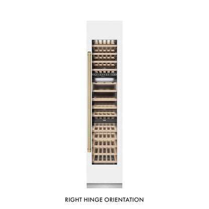 ZLINE Autograph Edition 18 in. 9.0 cu. ft. Triple Zone 68 Bottle Right Hinge Column Wine Cooler in White Matte with Champagne Bronze Accents (RCWVRZ-WM-18-CB)