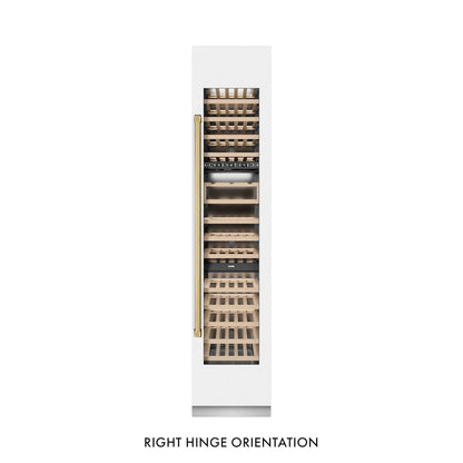 ZLINE Autograph Edition 18 in. 9.0 cu. ft. Triple Zone 68 Bottle Right Hinge Column Wine Cooler in White Matte with Polished Gold Accents (RCWVRZ-WM-18-G)