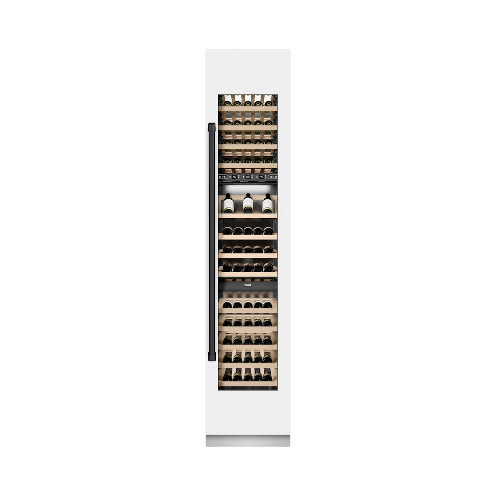 ZLINE Autograph Edition 18 in. 9.0 cu. ft. Triple Zone 68 Bottle Right Hinge Column Wine Cooler in White Matte with Matte Black Accents (RCWVRZ-WM-18-MB)