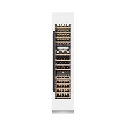 ZLINE Autograph Edition 18 in. 9.0 cu. ft. Triple Zone 68 Bottle Right Hinge Column Wine Cooler in White Matte with Matte Black Accents (RCWVRZ-WM-18-MB)