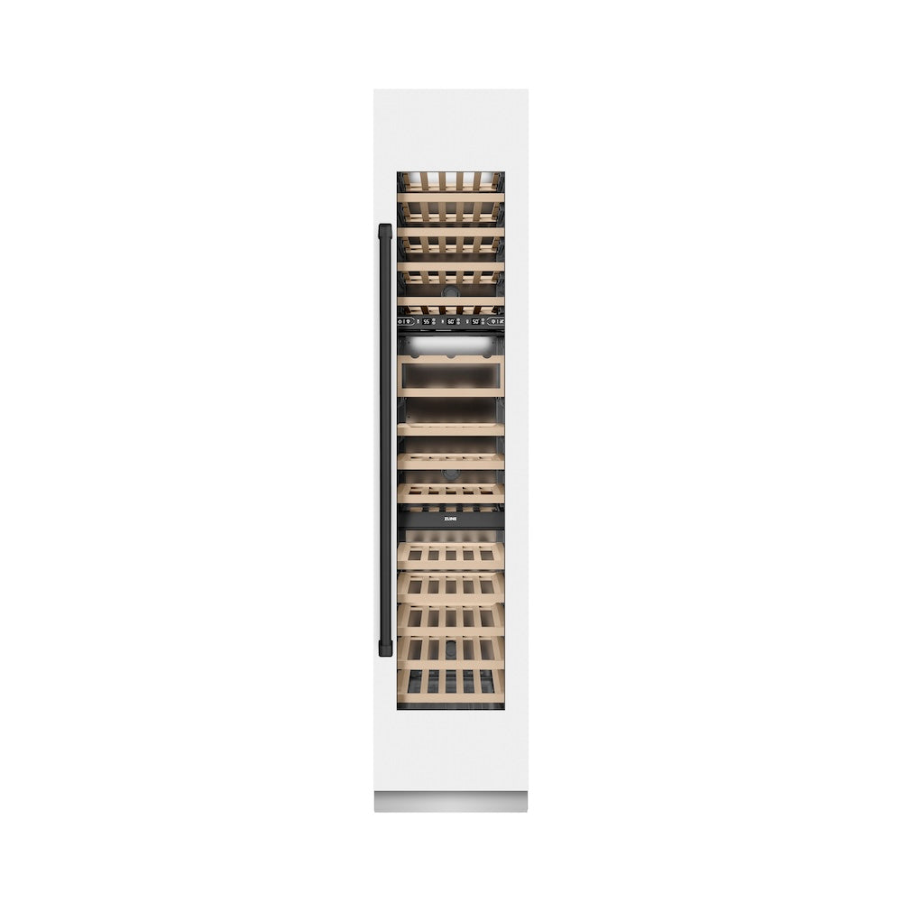 ZLINE Autograph Edition 18 in. 9.0 cu. ft. Triple Zone 68 Bottle Right Hinge Column Wine Cooler in White Matte with Matte Black Accents (RCWVRZ-WM-18-MB)