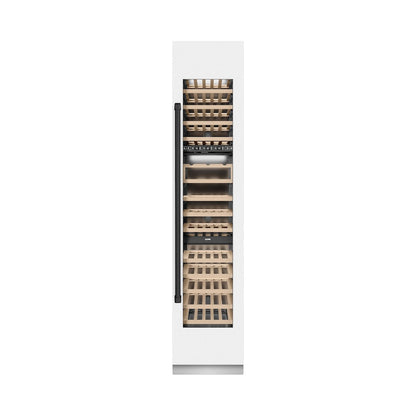 ZLINE Autograph Edition 18 in. 9.0 cu. ft. Triple Zone 68 Bottle Right Hinge Column Wine Cooler in White Matte with Matte Black Accents (RCWVRZ-WM-18-MB)