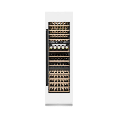 ZLINE Autograph Edition 24 in. 12.4 cu. ft. Triple Zone 100 Bottle Column Wine Cooler in White Matte and Matte Black Accents (RCWVZ-WM-24-MB)