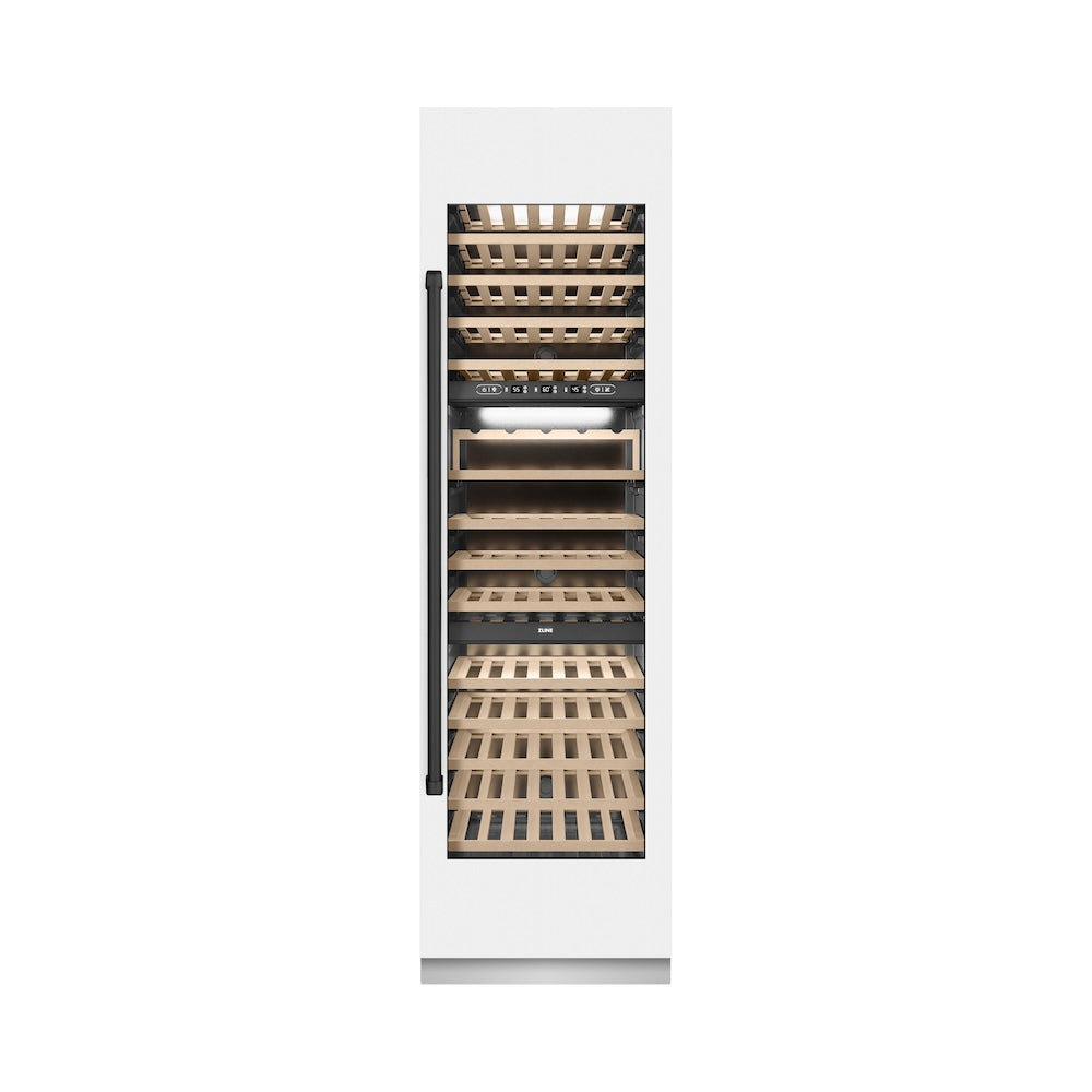 ZLINE Autograph Edition 24 in. 12.4 cu. ft. Triple Zone 100 Bottle Column Wine Cooler in White Matte and Matte Black Accents (RCWVZ-WM-24-MB)