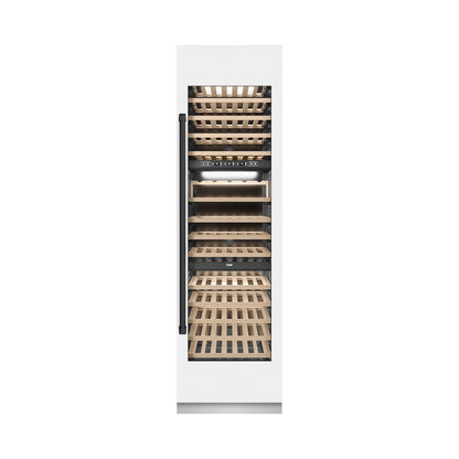 ZLINE Autograph Edition 24 in. 12.4 cu. ft. Triple Zone 100 Bottle Column Wine Cooler in White Matte and Matte Black Accents (RCWVZ-WM-24-MB)
