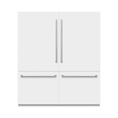 ZLINE 72 in. 39.6 cu. ft. French Door Built-In Bottom Freezer Refrigerator with Water Dispensers and Ice Makers in White Matte with Graphite Gray Interior (GRBIT-WM-72)