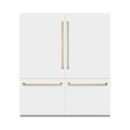 ZLINE Autograph Edition 72 in. 39.6 cu. ft. French Door Built-In Bottom Freezer Refrigerator with Water Dispensers and Ice Makers in White Matte with Graphite Gray Interior and Champagne Bronze Accents (GRBITZ-WM-72-CB)