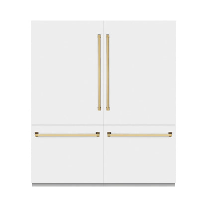 ZLINE Autograph Edition 72 in. 39.6 cu. ft. French Door Built-In Bottom Freezer Refrigerator with Water Dispensers and Ice Makers in White Matte with Graphite Gray Interior and Polished Gold Accents (GRBITZ-WM-72-G)