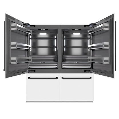 ZLINE Autograph Edition 72 in. 39.6 cu. ft. French Door Built-In Bottom Freezer Refrigerator with Water Dispensers and Ice Makers in White Matte with Graphite Gray Interior and Matte Black Accents (GRBITZ-WM-72-MB)
