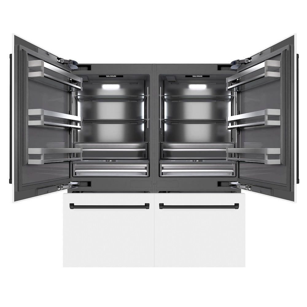 ZLINE Autograph Edition 72 in. 39.6 cu. ft. French Door Built-In Bottom Freezer Refrigerator with Water Dispensers and Ice Makers in White Matte with Graphite Gray Interior and Matte Black Accents (GRBITZ-WM-72-MB)