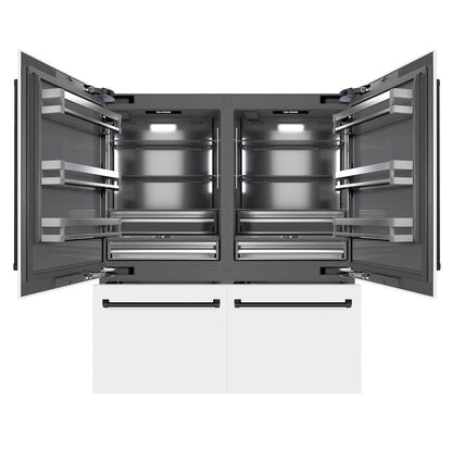 ZLINE Autograph Edition 72 in. 39.6 cu. ft. French Door Built-In Bottom Freezer Refrigerator with Water Dispensers and Ice Makers in White Matte with Graphite Gray Interior and Matte Black Accents (GRBITZ-WM-72-MB)