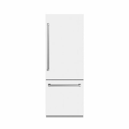 ZLINE 30 in. 16.1 cu. ft. Built-In Bottom Freezer Refrigerator with Water Dispenser and Ice Maker in White Matte with Graphite Gray Interior (GRBIV-WM-30)