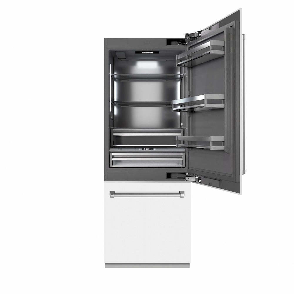 ZLINE 30 in. 16.1 cu. ft. Built-In Bottom Freezer Refrigerator with Water Dispenser and Ice Maker in White Matte with Graphite Gray Interior (GRBIV-WM-30)