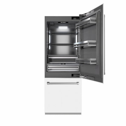 ZLINE 30 in. 16.1 cu. ft. Built-In Bottom Freezer Refrigerator with Water Dispenser and Ice Maker in White Matte with Graphite Gray Interior (GRBIV-WM-30)