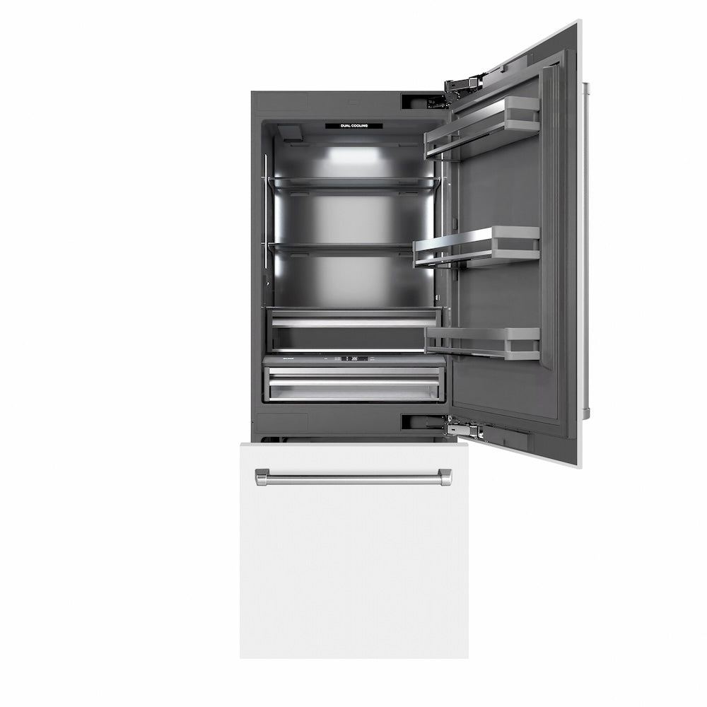 ZLINE 30 in. 16.1 cu. ft. Built-In Bottom Freezer Refrigerator with Water Dispenser and Ice Maker in White Matte with Graphite Gray Interior (GRBIV-WM-30)