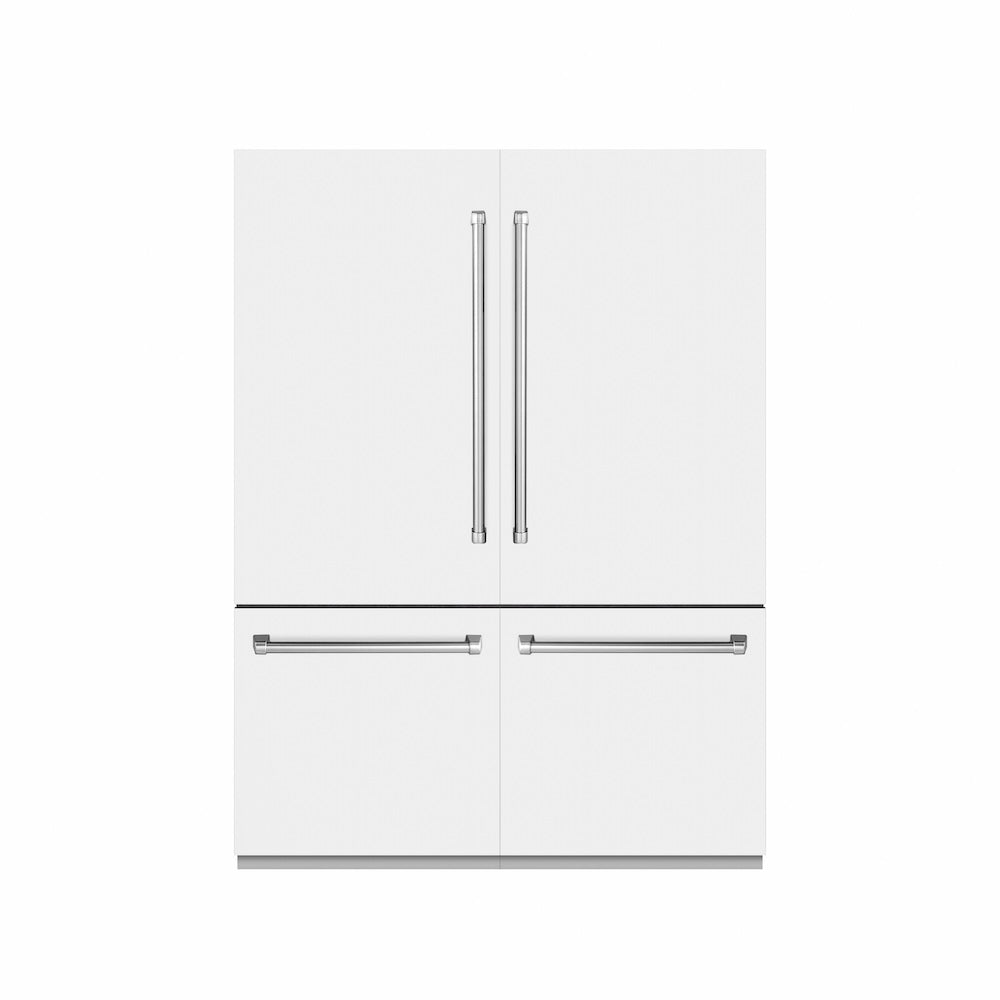 ZLINE 60 in. 32.2 cu. ft. French Door Built-In Bottom Freezer Refrigerator with Water Dispensers and Ice Makers in White Matte with Graphite Gray Interior (GRBIV-WM-60)