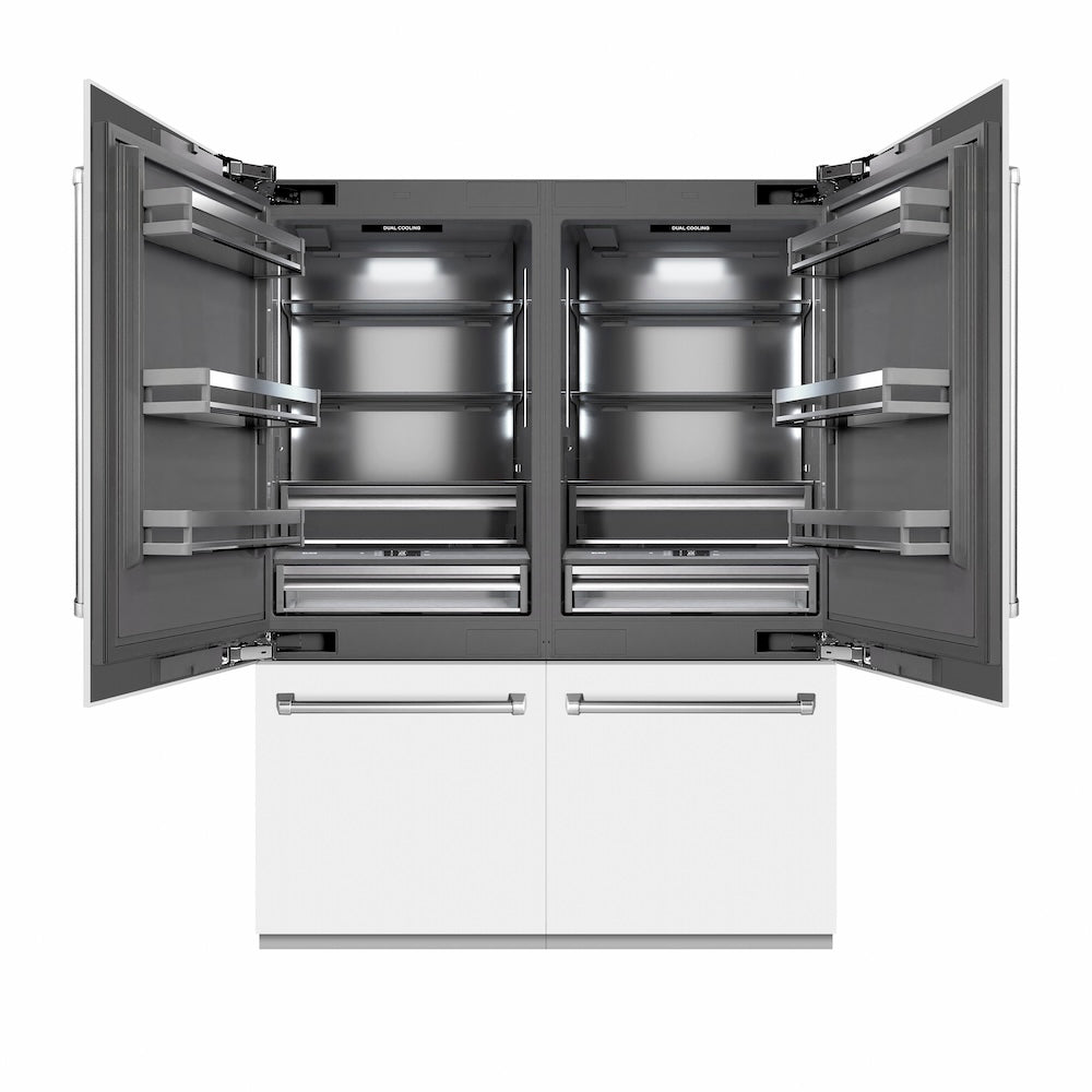ZLINE 60 in. 32.2 cu. ft. French Door Built-In Bottom Freezer Refrigerator with Water Dispensers and Ice Makers in White Matte with Graphite Gray Interior (GRBIV-WM-60)