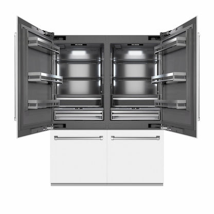 ZLINE 60 in. 32.2 cu. ft. French Door Built-In Bottom Freezer Refrigerator with Water Dispensers and Ice Makers in White Matte with Graphite Gray Interior (GRBIV-WM-60)