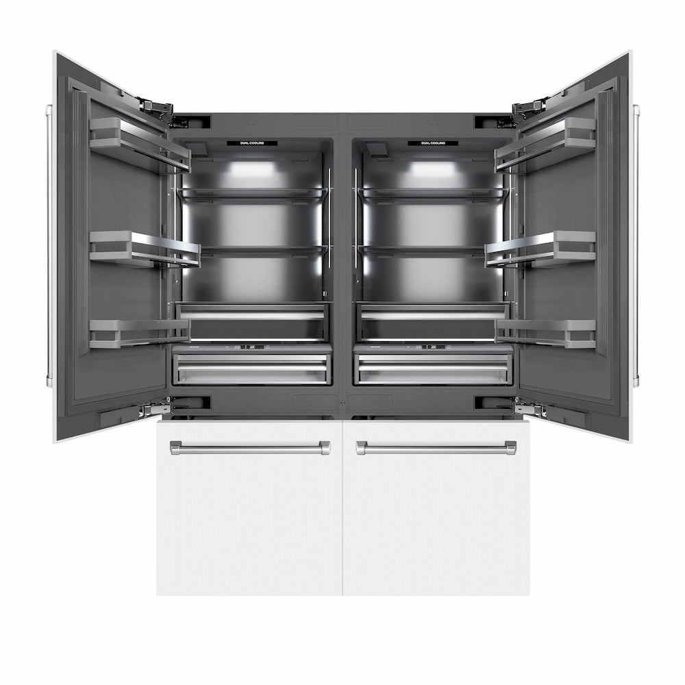 ZLINE 60 in. 32.2 cu. ft. French Door Built-In Bottom Freezer Refrigerator with Water Dispensers and Ice Makers in White Matte with Graphite Gray Interior (GRBIV-WM-60)